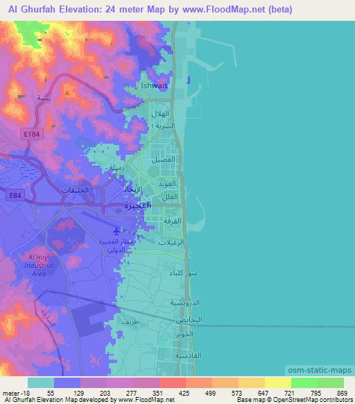 Al Ghurfah,United Arab Emirates Elevation Map