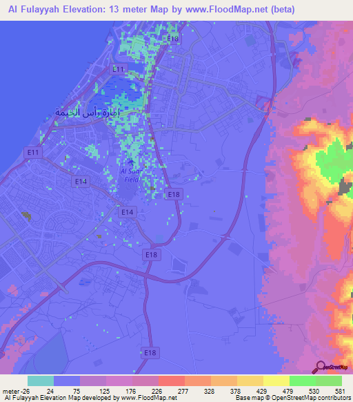 Al Fulayyah,United Arab Emirates Elevation Map