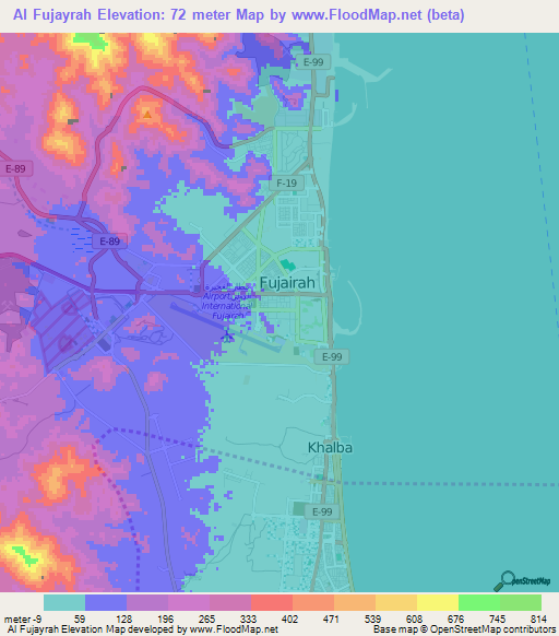 Al Fujayrah,United Arab Emirates Elevation Map