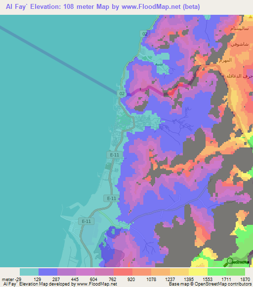 Al Fay`,United Arab Emirates Elevation Map