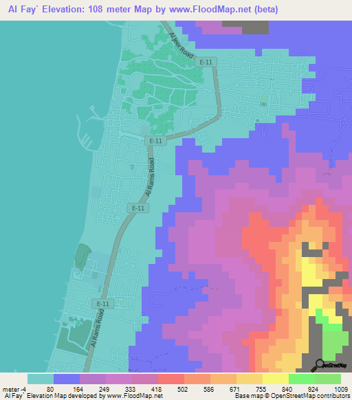 Al Fay`,United Arab Emirates Elevation Map