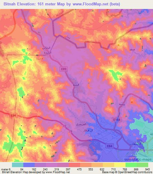 Bitnah,United Arab Emirates Elevation Map