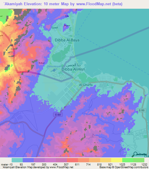 `Akamiyah,United Arab Emirates Elevation Map