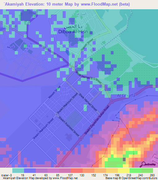 `Akamiyah,United Arab Emirates Elevation Map