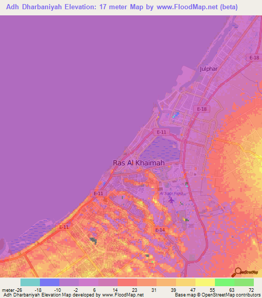 Adh Dharbaniyah,United Arab Emirates Elevation Map