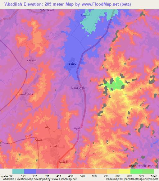 `Abadilah,United Arab Emirates Elevation Map