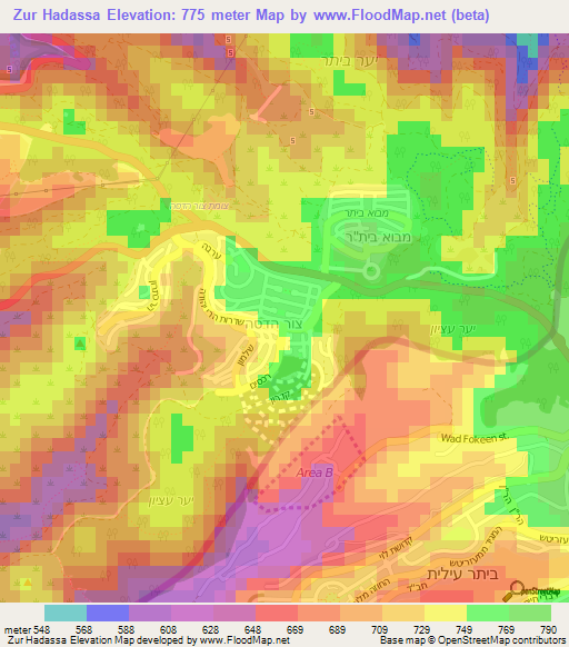 Zur Hadassa,Israel Elevation Map