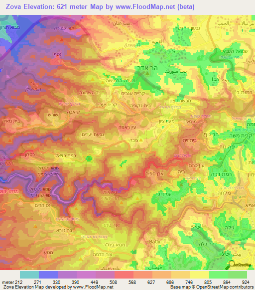 Zova,Israel Elevation Map