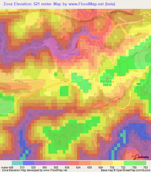 Zova,Israel Elevation Map