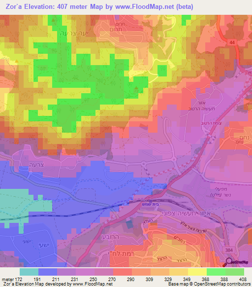 Zor`a,Israel Elevation Map