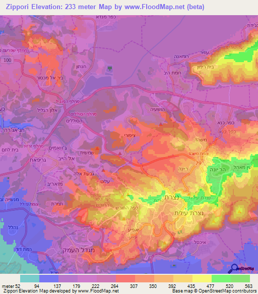 Zippori,Israel Elevation Map
