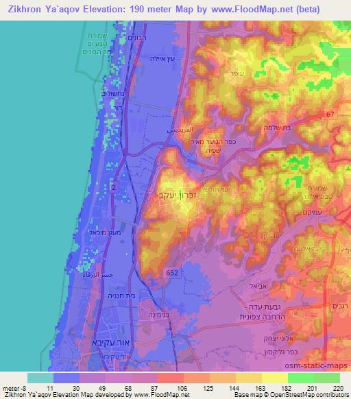 Zikhron Ya`aqov,Israel Elevation Map