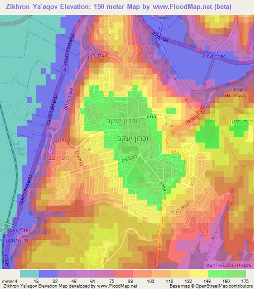 Zikhron Ya`aqov,Israel Elevation Map