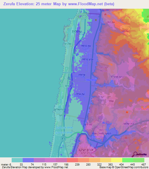 Zerufa,Israel Elevation Map