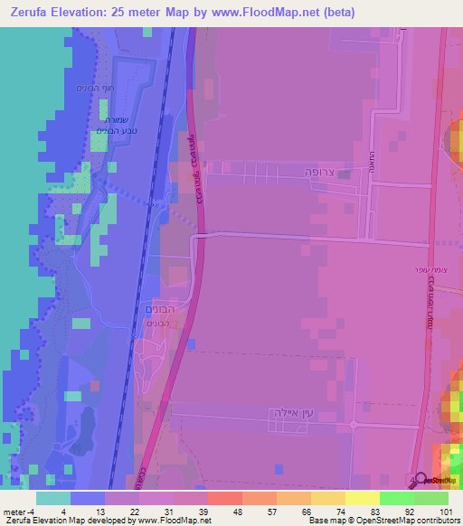 Zerufa,Israel Elevation Map