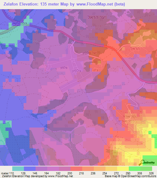 Zelafon,Israel Elevation Map