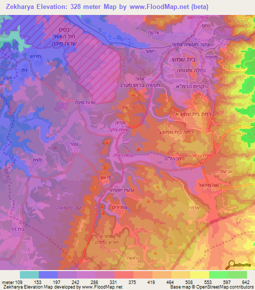 Zekharya,Israel Elevation Map