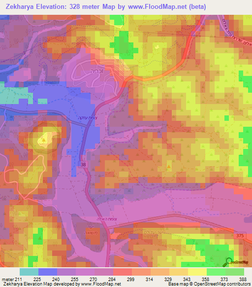 Zekharya,Israel Elevation Map