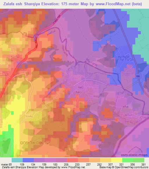 Zalafa esh Sharqiya,Israel Elevation Map