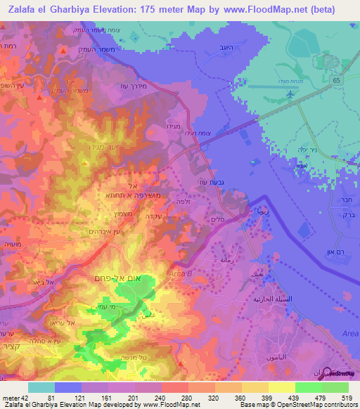 Zalafa el Gharbiya,Israel Elevation Map