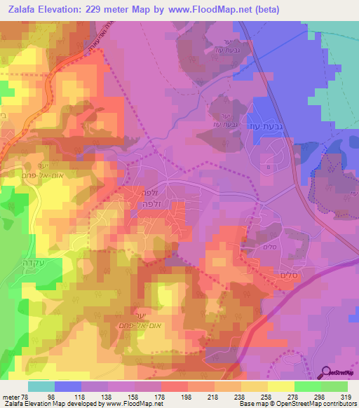 Zalafa,Israel Elevation Map