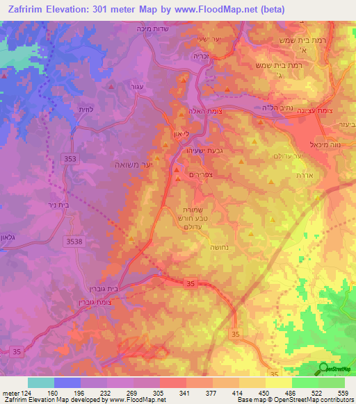 Zafririm,Israel Elevation Map