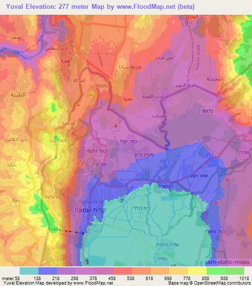Yuval,Israel Elevation Map