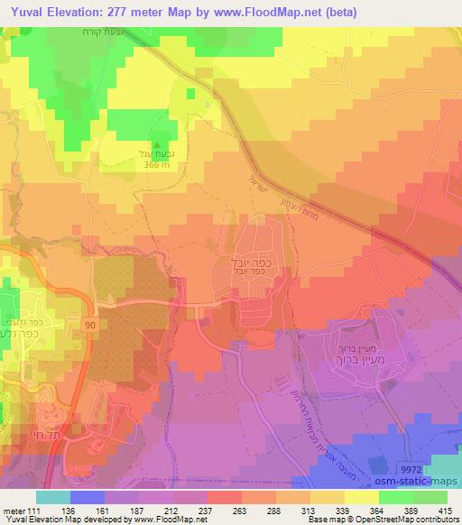 Yuval,Israel Elevation Map