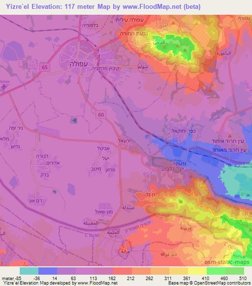 Yizre`el,Israel Elevation Map