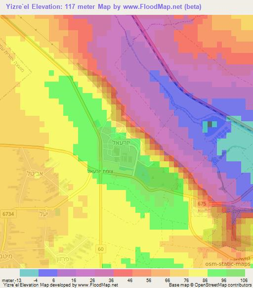 Yizre`el,Israel Elevation Map