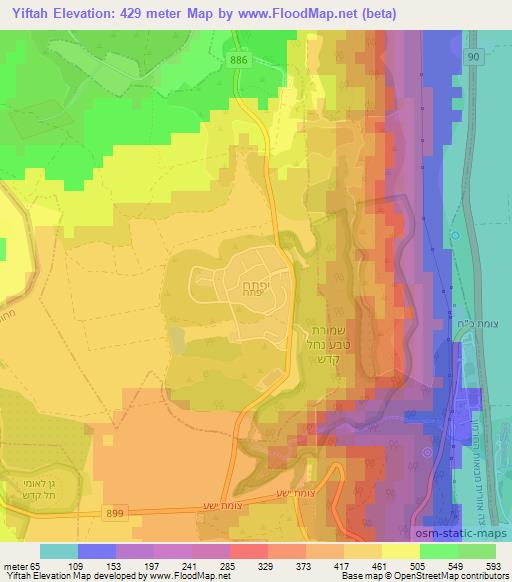 Yiftah,Israel Elevation Map