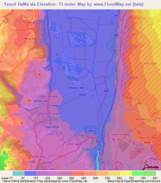 Yesud HaMa`ala,Israel Elevation Map