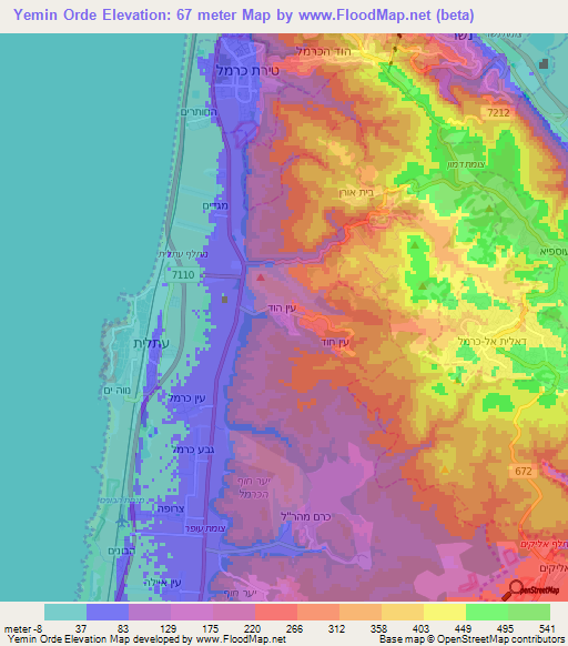 Yemin Orde,Israel Elevation Map