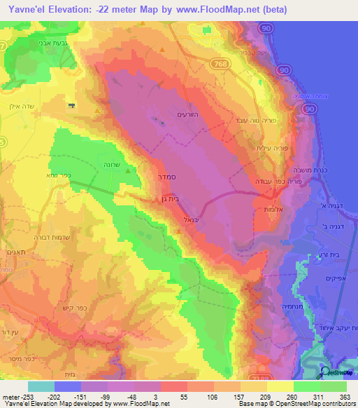 Yavne'el,Israel Elevation Map
