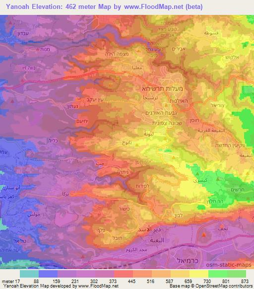 Yanoah,Israel Elevation Map