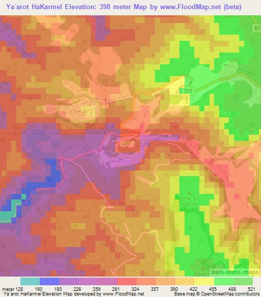 Ya`arot HaKarmel,Israel Elevation Map