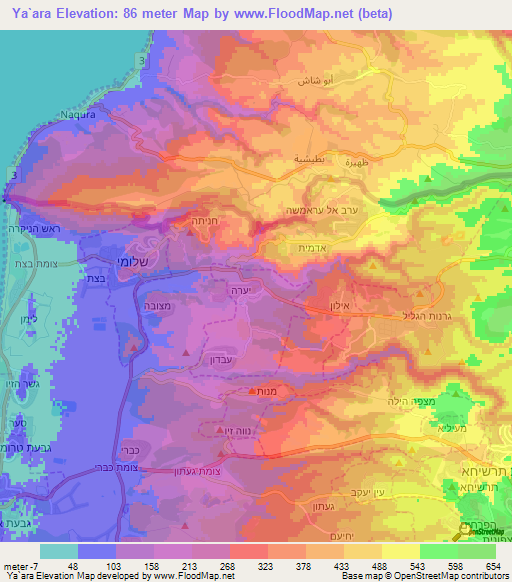 Ya`ara,Israel Elevation Map