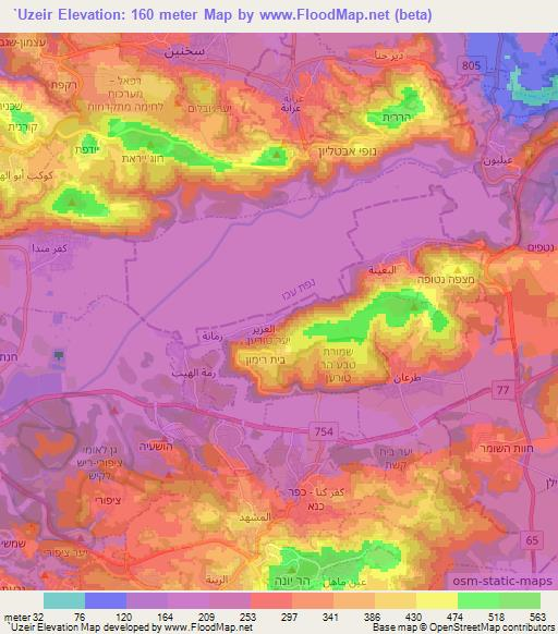 `Uzeir,Israel Elevation Map