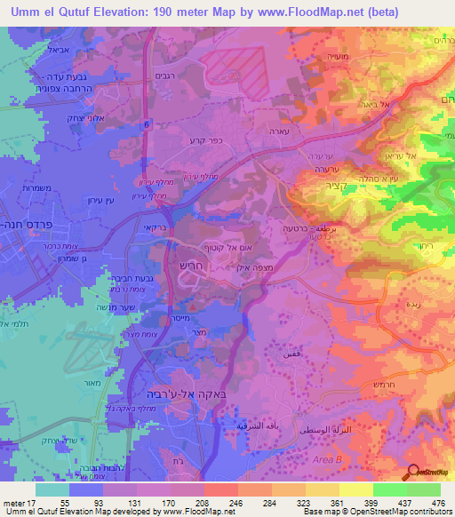 Umm el Qutuf,Israel Elevation Map