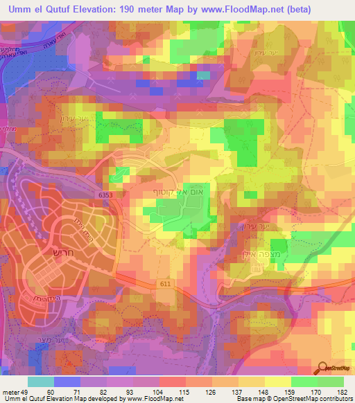 Umm el Qutuf,Israel Elevation Map