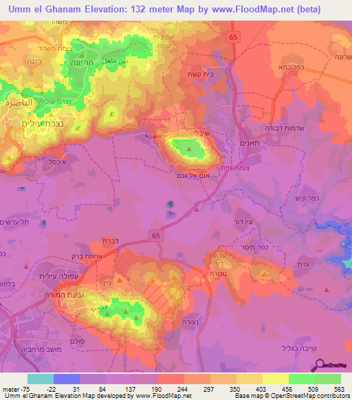 Umm el Ghanam,Israel Elevation Map