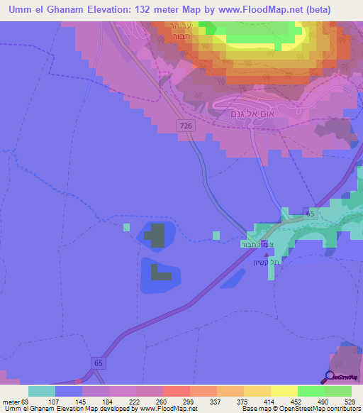 Umm el Ghanam,Israel Elevation Map