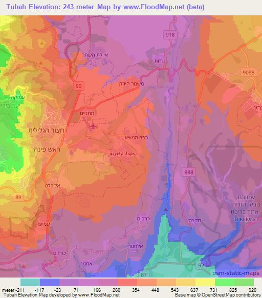 Tubah,Israel Elevation Map