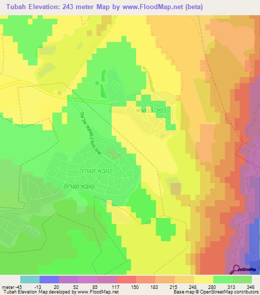 Tubah,Israel Elevation Map