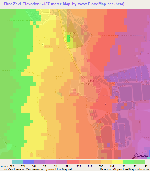 Tirat Zevi,Israel Elevation Map