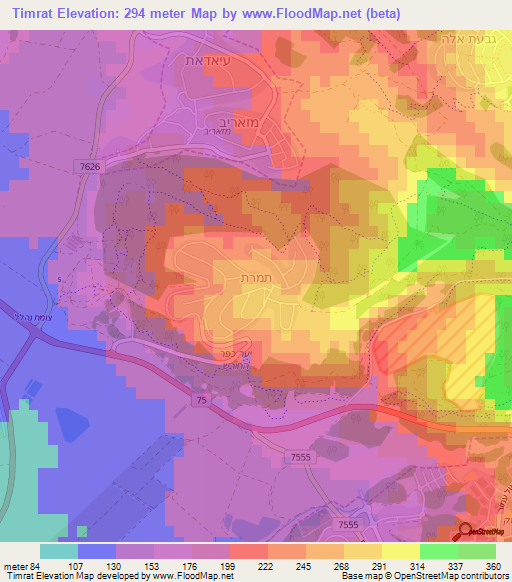 Timrat,Israel Elevation Map