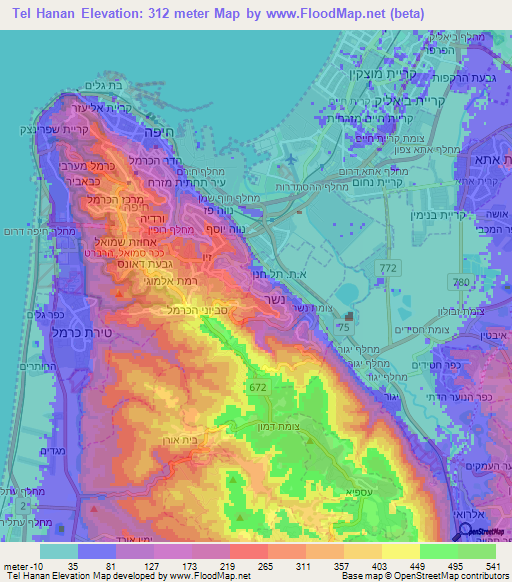 Tel Hanan,Israel Elevation Map