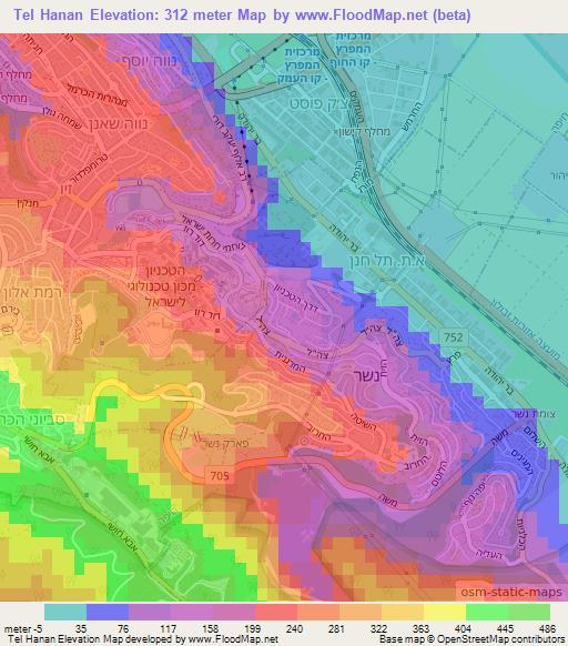 Tel Hanan,Israel Elevation Map
