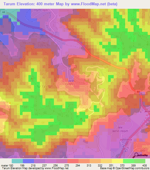 Tarum,Israel Elevation Map