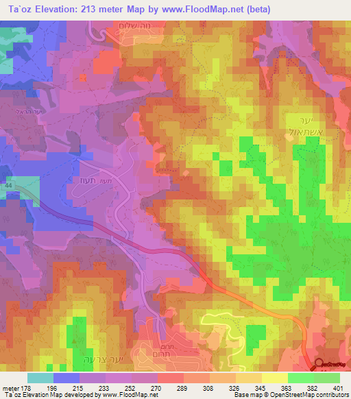 Ta`oz,Israel Elevation Map